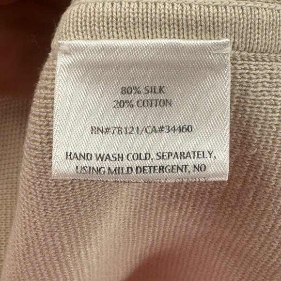 Eileen Fisher Cream Button Front Cardigan Womens L Silk-Cotton Blend Long Sleeve - Picture 6 of 7